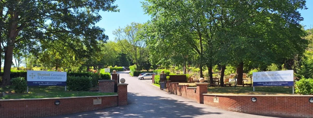 The entrance to Bluebell Cemetery & Crematorium on Old London Road, Halstead