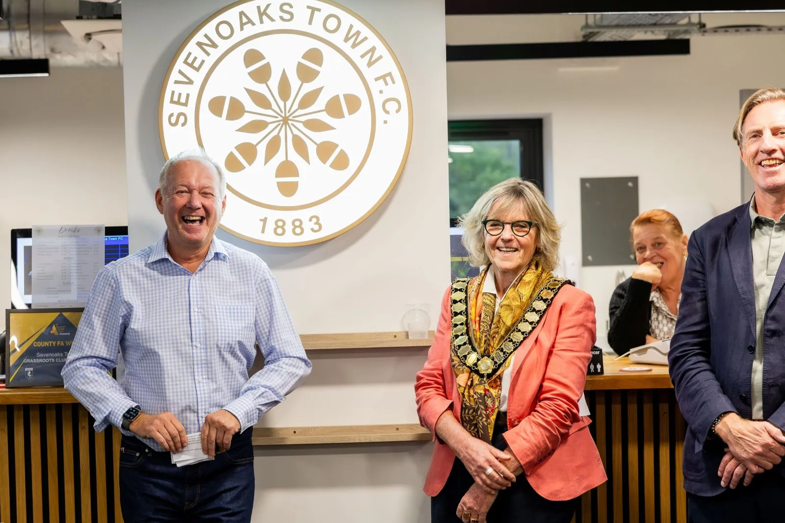 Sevenoaks Town FC chairman Paul Lansdale and the Mayor of Sevenoaks, Cllr Victoria Granville, in the new clubhouse at its official opening