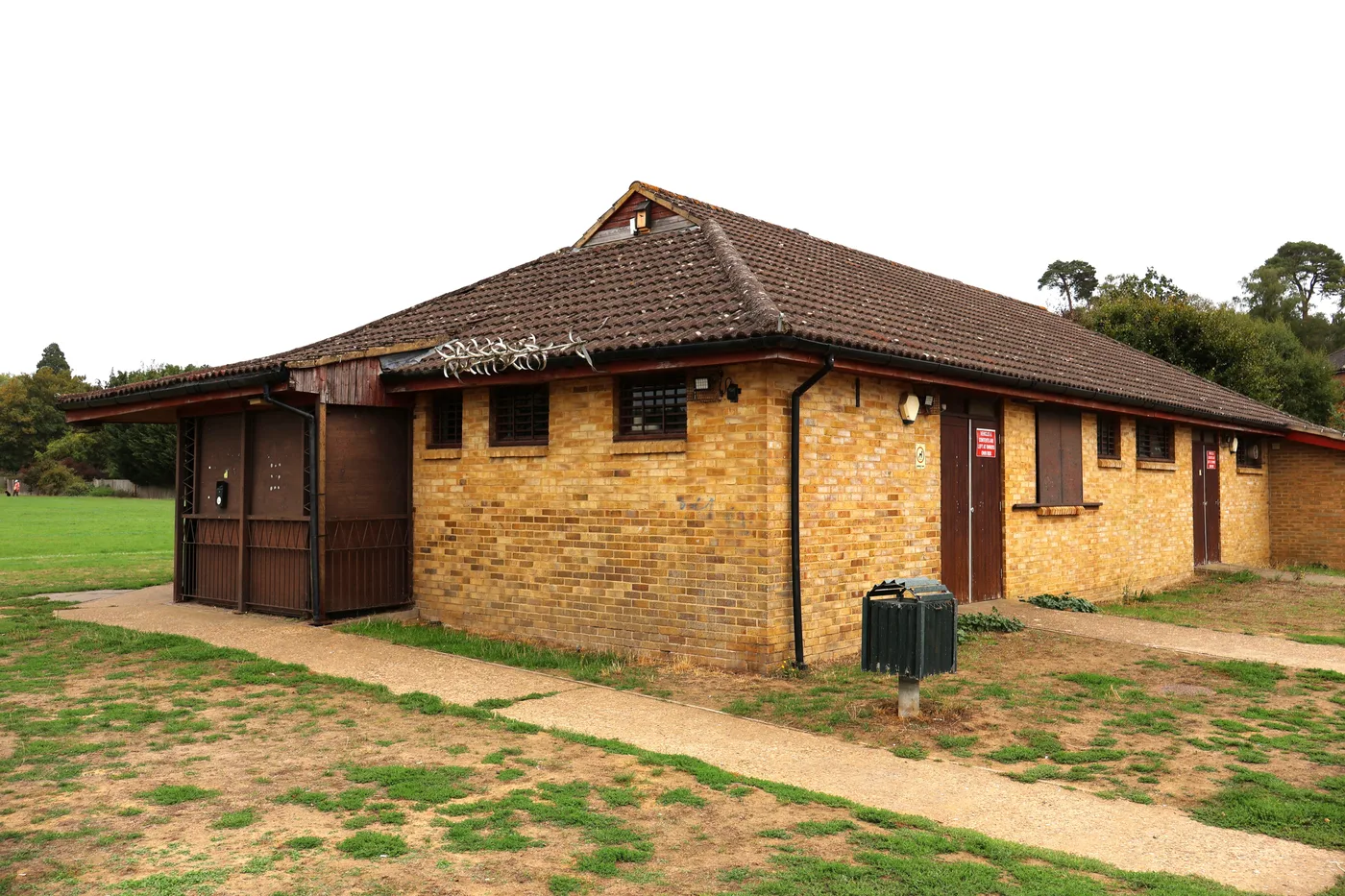 The original Greatness Pavilion at Greatness Recreation Ground, with its windows covered