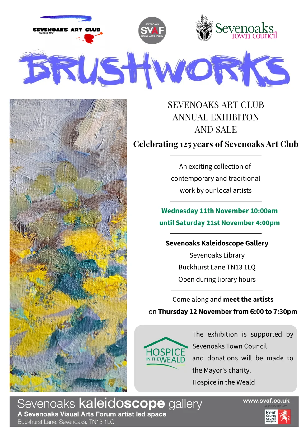 The Brushworks poster for Sevenoaks Art Club's annual exhibition and sale at the Kaleidoscope Gallery