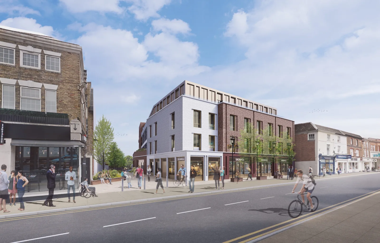 Computer-generated image of Chandlers Place from Sevenoaks High Street, released by the developer