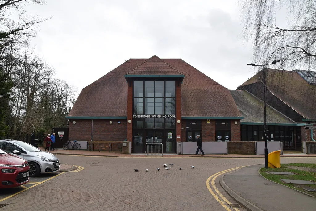 The entrance to Tonbridge Swimming Pool, the nearest pool to Sevenoaks with a heated outdoor pool and a family ticket. No photograph of the Sevenoaks pool was available.